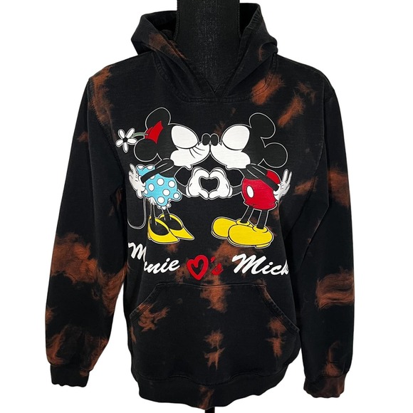 Disney Store Bleach Dyed Minnie Mickey Reworked Hoodie Youth Girls Large - Picture 1 of 7